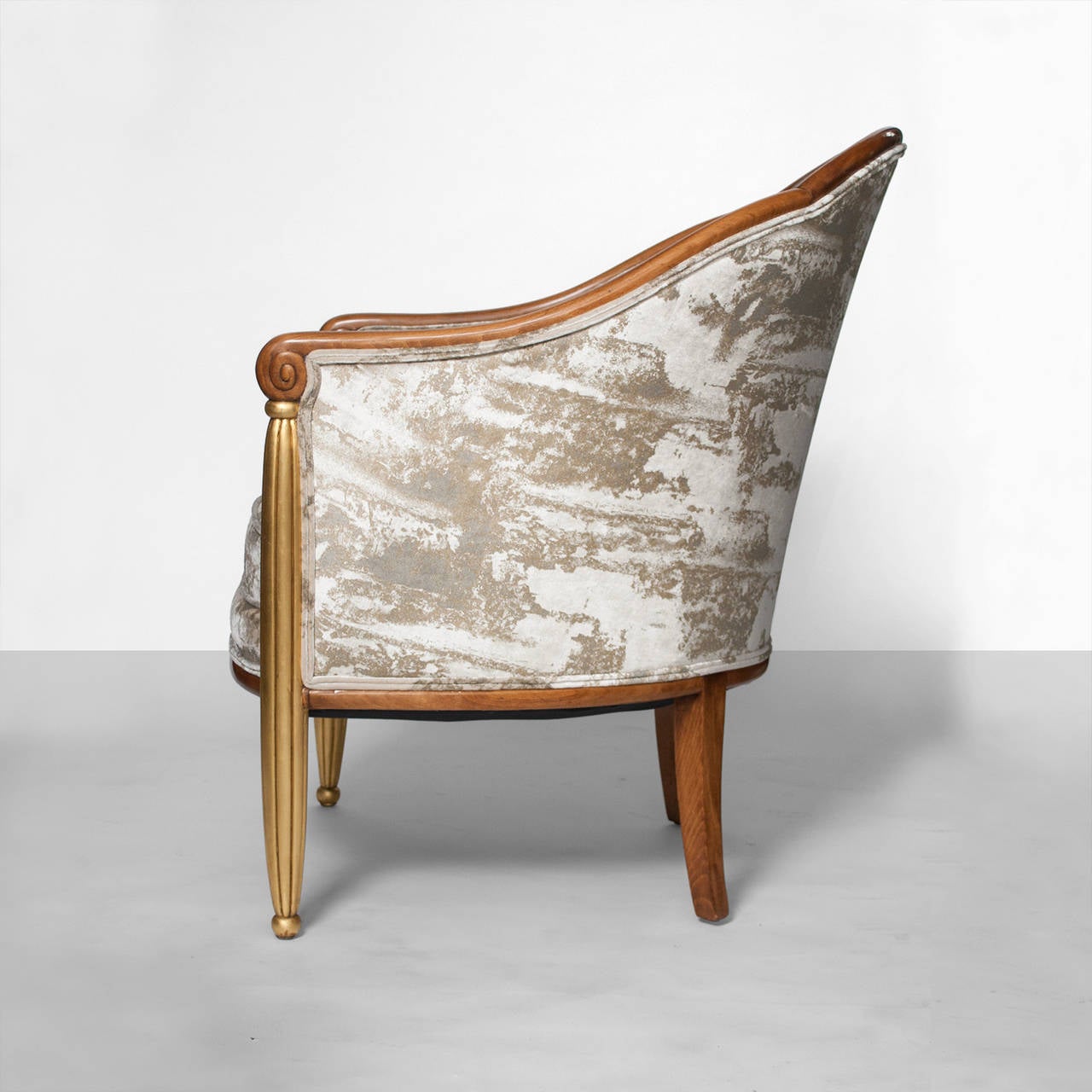 20th Century Pair of French Art Deco Parcel-Gilt Bergères Chairs in Velvet