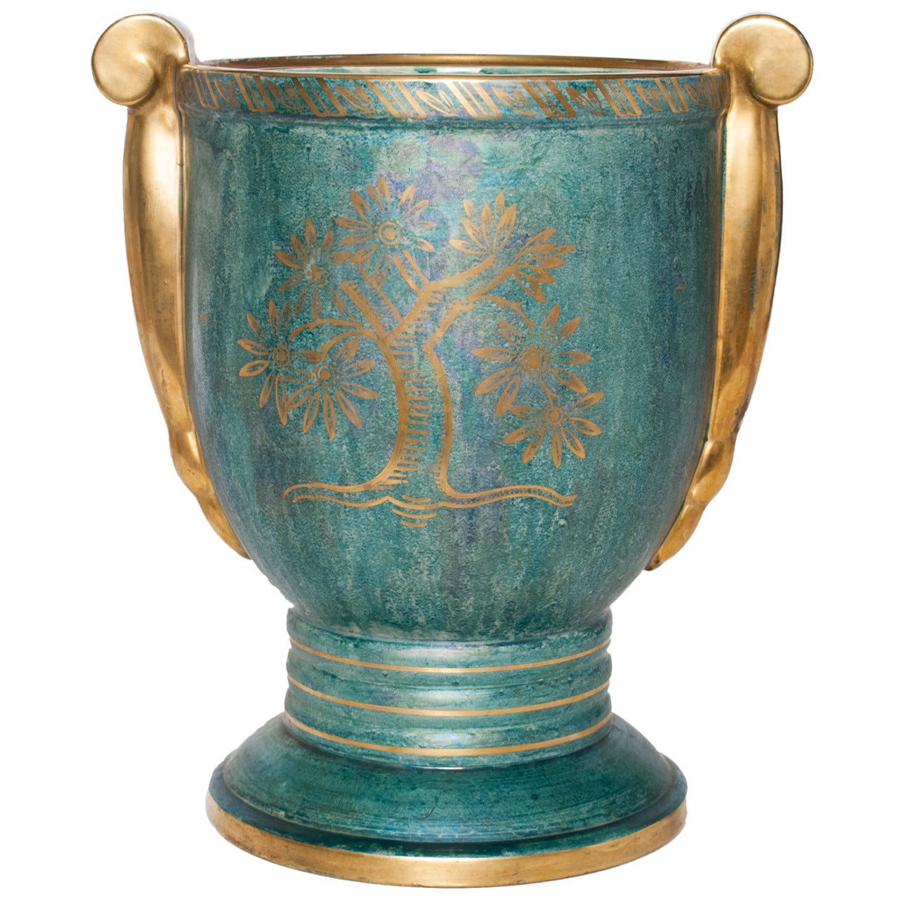 Scandinavian Modern Josef Ekberg vase luster glaze with tree, Gustavsberg