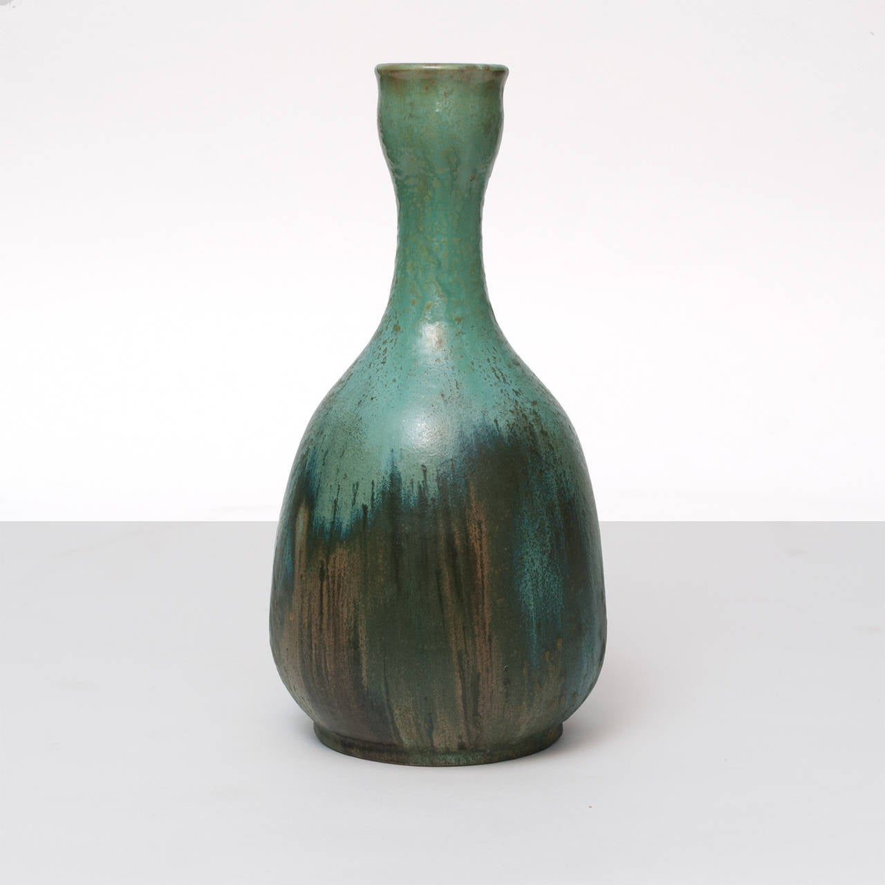 Swedish Art Deco Ceramic Vase with Green and Brown Glazes from Bo Fajans (Art déco)