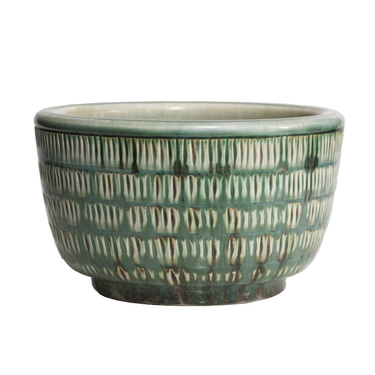 A Swedish art deco textured bowl with a blue / green glaze. Beautiful subtle form and glaze combination by designer Gertrud Löngren during her time at the Rorstrand company. 

Lonegren studied in Vienna and Stockholm during the 1920's, she worked