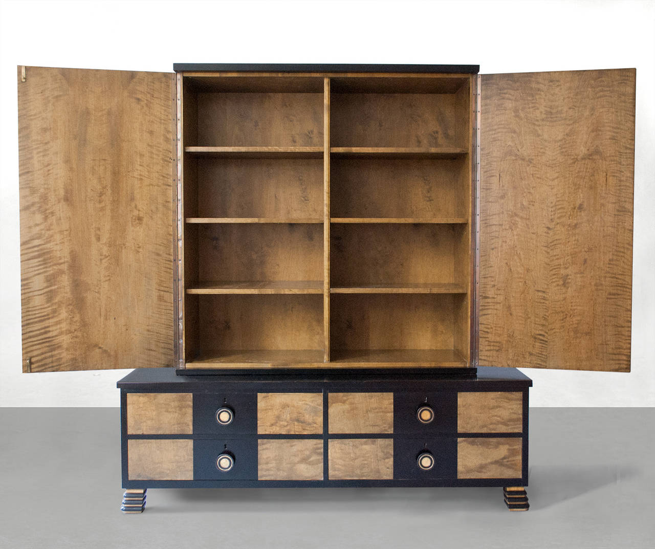 Swedish Art Deco Marquetry Two-Part Cabinet by Otto Schulz for Boet In Excellent Condition In New York, NY