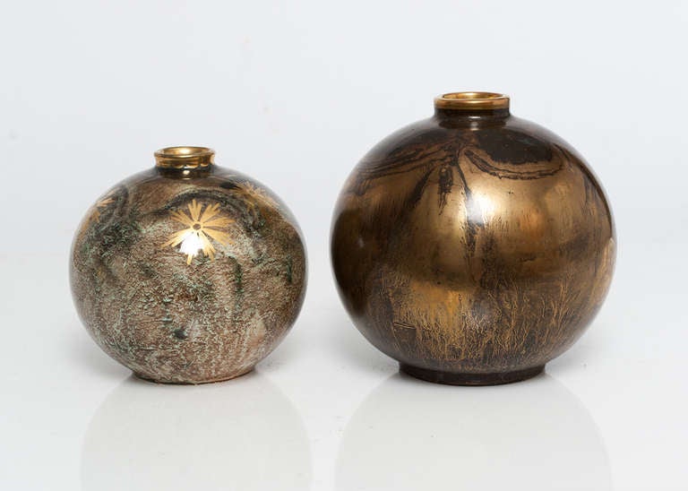 Two Swedish Art Deco Orb Shaped Ceramic Vases by Josef Ekberg, Gustavsberg