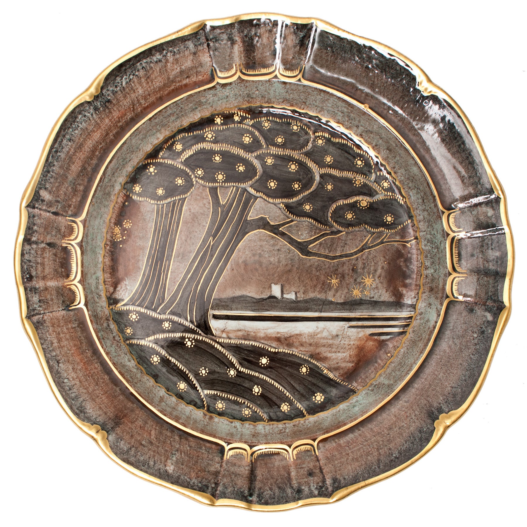 Swedish Art Deco Ceramic Charger with Landscape by Josef Ekberg, Gustavsberg