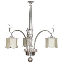 Elegant Swedish all Silver Art Deco Three-Arm Chandelier by Thorell & Persson