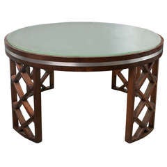 Scandinavian modern Coffee Table with Lattice Legs Metal Inlay Acid Etched top 8