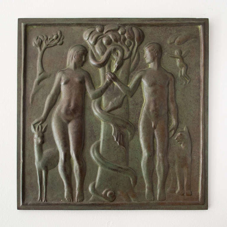 En relief Adam et Ève du peintre et sculpteur suédois Arvid Knoppel 1919