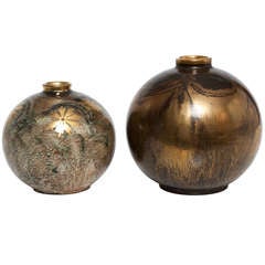 Two Swedish Art Deco Orb Shaped Ceramic Vases by Josef Ekberg, Gustavsberg