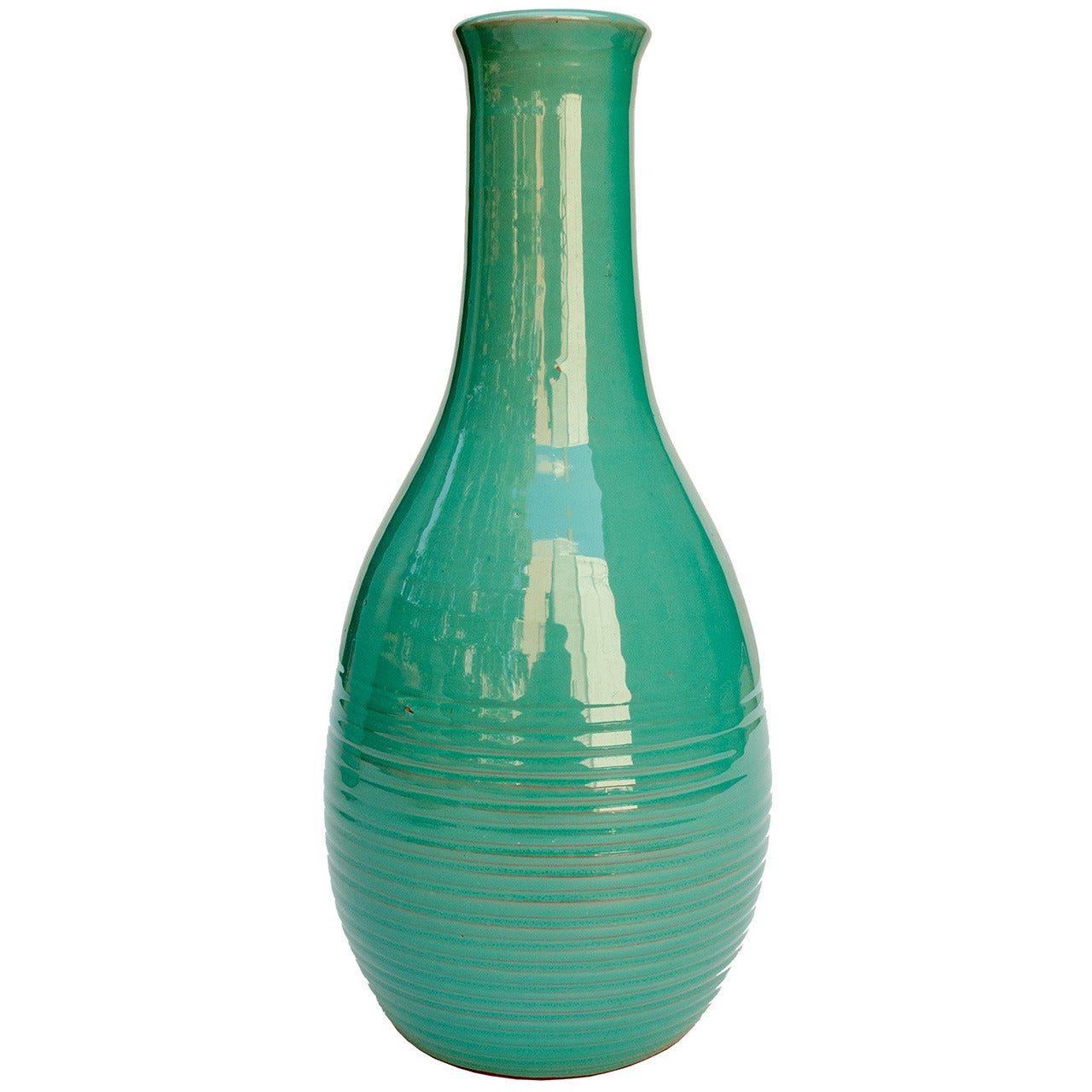 Scandinavian Modern ceramic vase in shiny green glaze by Ewald Dahlskog, Bo Faja