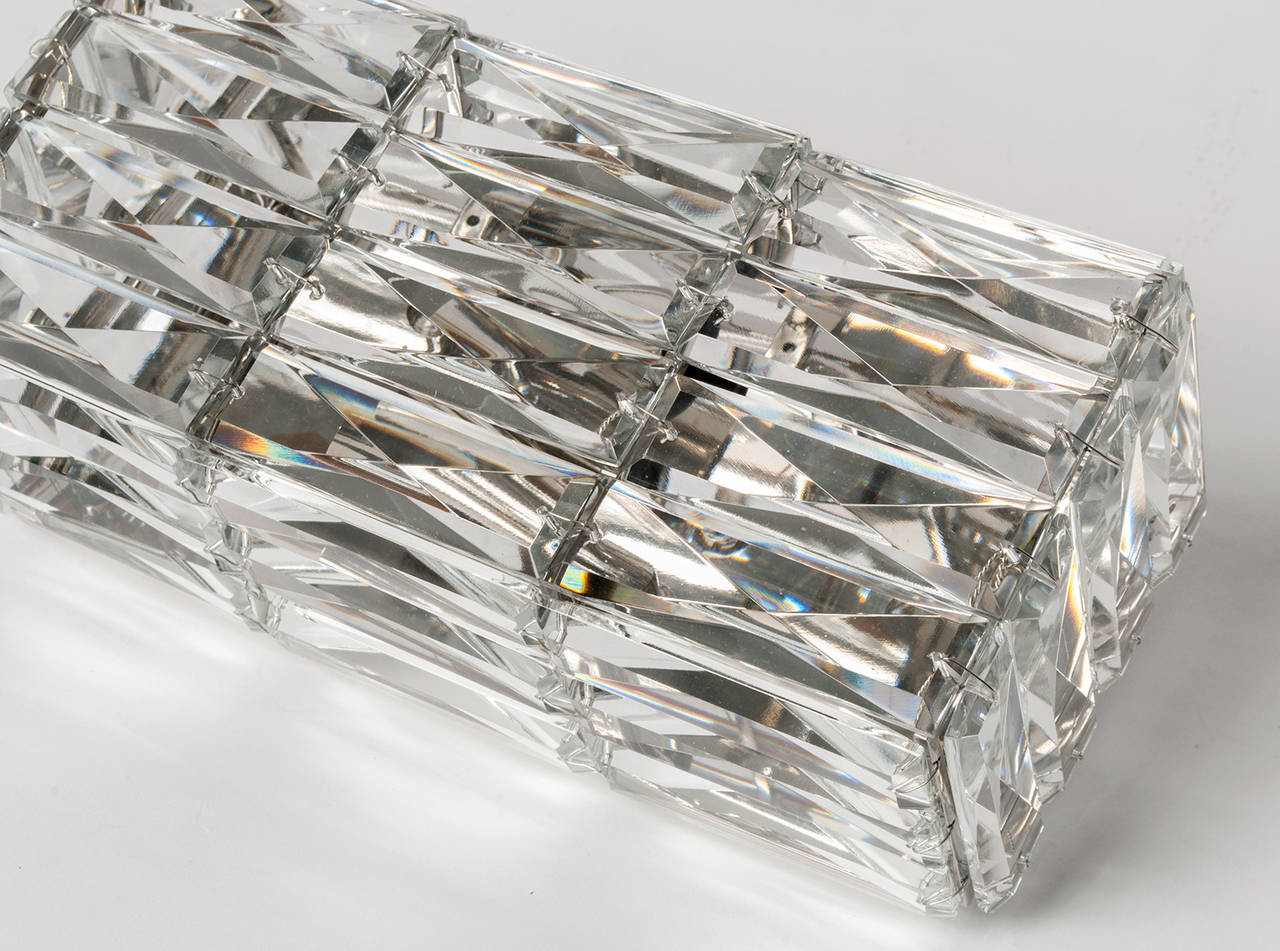 Faceted Pair of Austria Crystal Mid-Century Sconces with Nickel Mounts