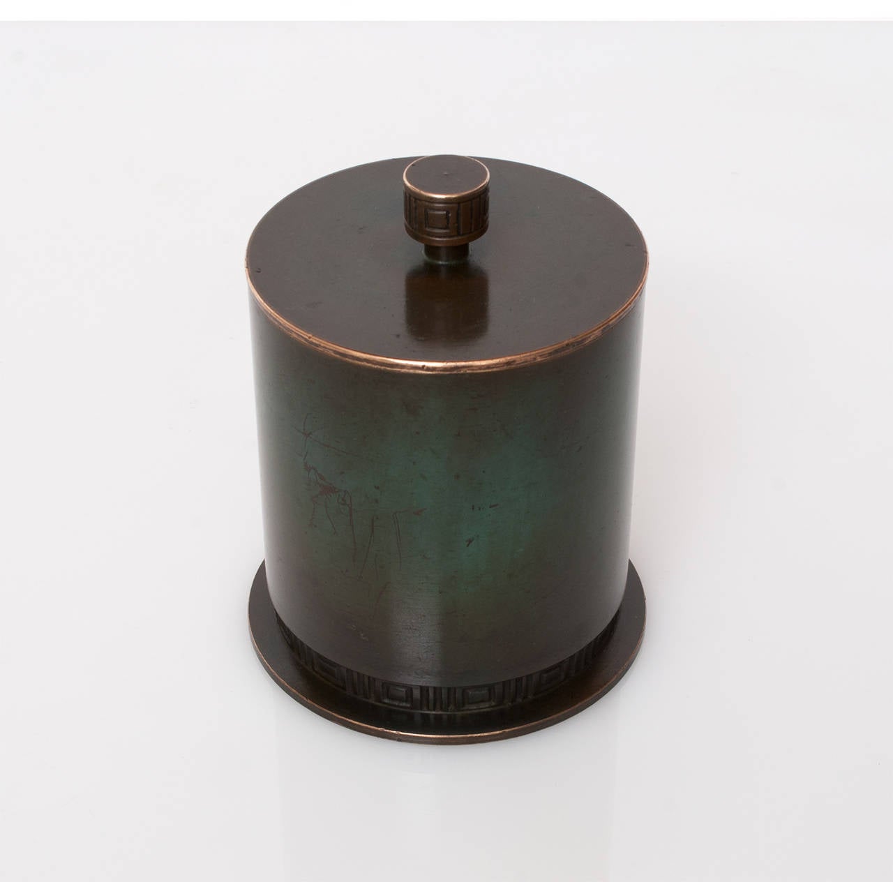 20th Century Swedish Art Deco Patinated Bronze Wood-Lined Tobacco Jar from GAB