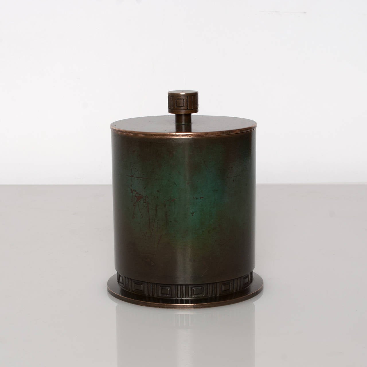 Swedish Art Deco Patinated Bronze Wood-Lined Tobacco Jar from GAB In Good Condition In New York, NY