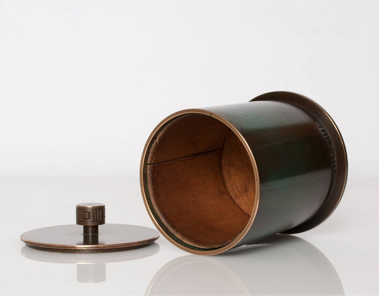 Swedish Art Deco Patinated Bronze Wood-Lined Tobacco Jar from GAB 1