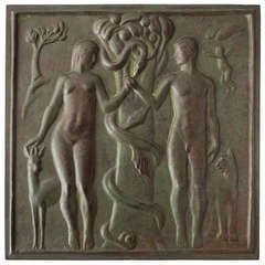 Adam et Eve:: relief en bronze du peintre et sculpteur suédois Arvid Knoppel 1919