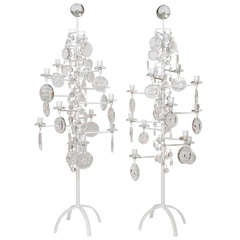 Pair of Scandinavia Modern 12-arm Wrought Iron Candelabra by Erik Hoglund,