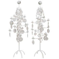 Pair of  Scandinavia Modern 12-arm  Wrought Iron Candelabra by Erik Hoglund,