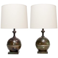 Pair Of Swedish Art Deco "Orio" Bronze Lamps From Ystad Metall.