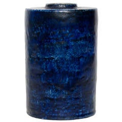 Swedish Art Deco Ceramic Vase in Cobalt Blue Glaze by Gertrud Lonegren