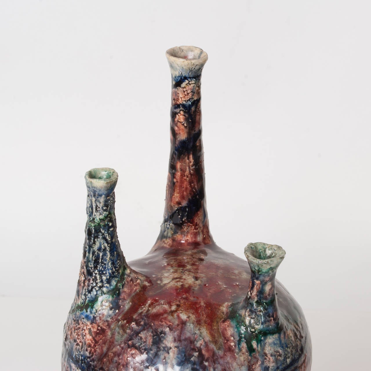 Richly decorated glazed mid-century studio vase from Italy, circa 1950's. Vase are signed Scaruni. Height:13.75