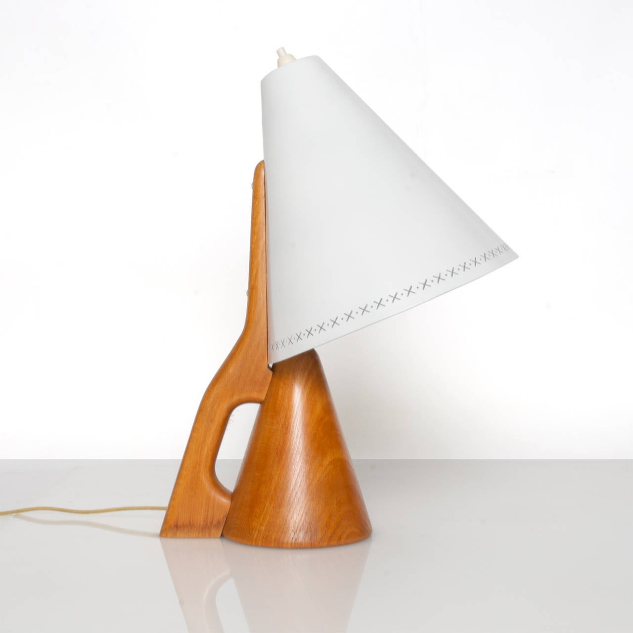 Scandinavian Modern Wood Desk Lamp with Lacquered Metal Shade at 1stDibs