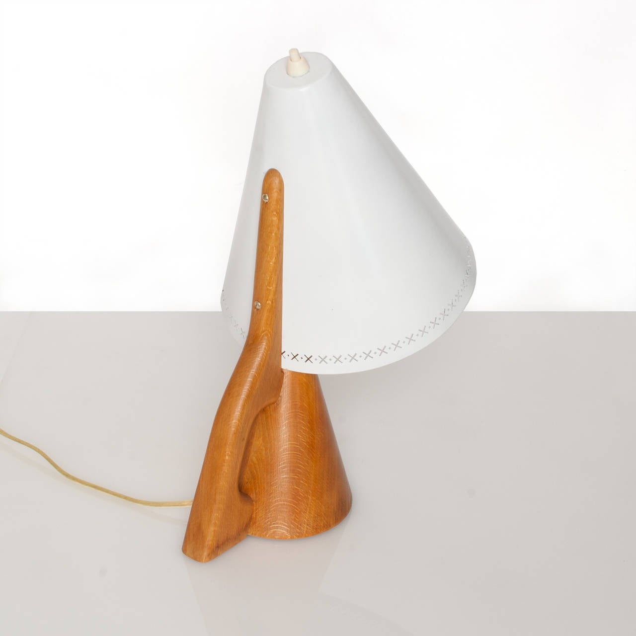 Scandinavian Modern Wood Desk Lamp with Lacquered Metal Shade at 1stDibs