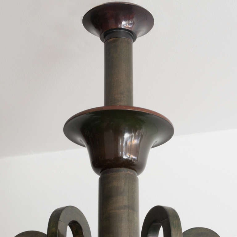 Swedish Art Deco chandelier in stained and polished birch wood. 1