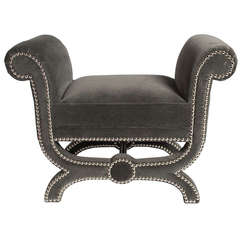 Otto Schulz Scandinavian Modern Footstool Mohair Upholstery Nickel Nail Heads 12