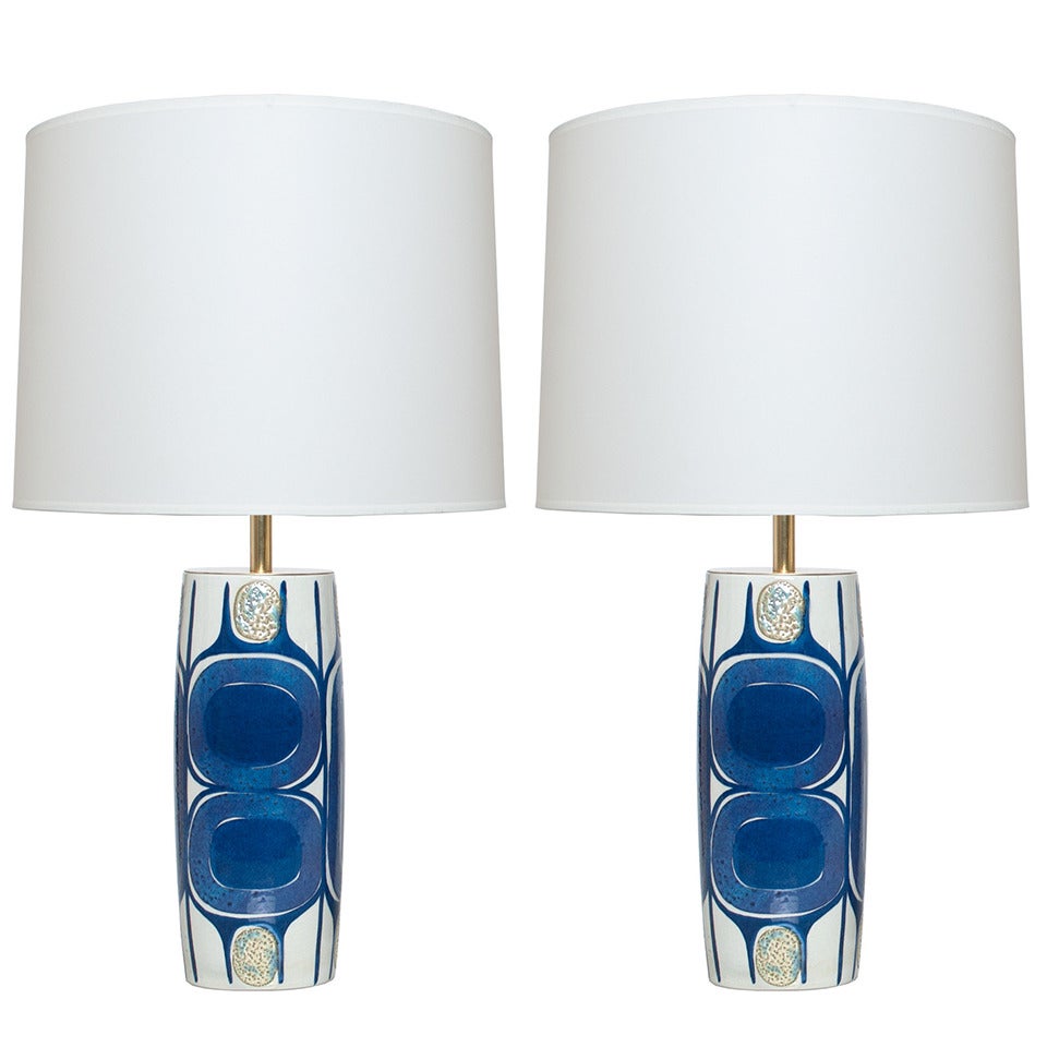 Pair of Danish Mid Century Modern Porcelain Lamps Designed by Inge-Lise Koefoed