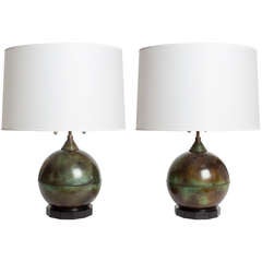 Pair of Swedish Art Deco patinated Bronze Lamps From Ystad Metall.