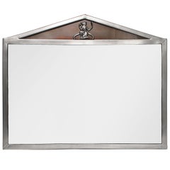 Scandinavian Modern Polished Pewter Mirror with Pediment Top