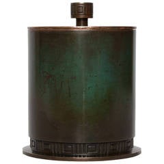Swedish Art Deco Patinated Bronze Wood-Lined Tobacco Jar from GAB