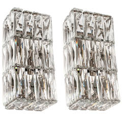 Pair of Austria Crystal Mid-Century Sconces with Nickel Mounts