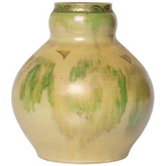 Scandinavian Modern Ceramic Vase in Yellow, Green, Gold by Josef Ekberg