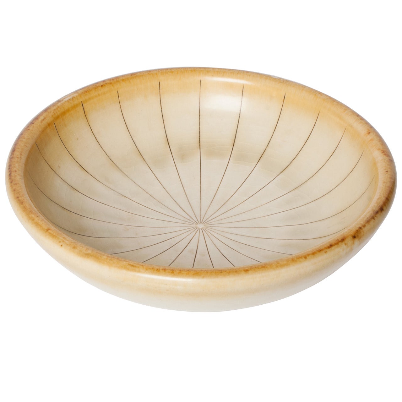 Scandinavian Modern Ceramic Bowl in Golden Glaze by Gertrud Lonegren, Rorstrand