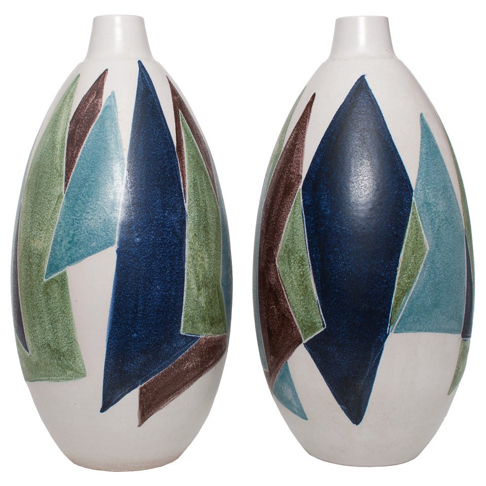Two Huge Swedish Mid-Century Modern Ceramic Vases by Mette Dollar for Hoganas