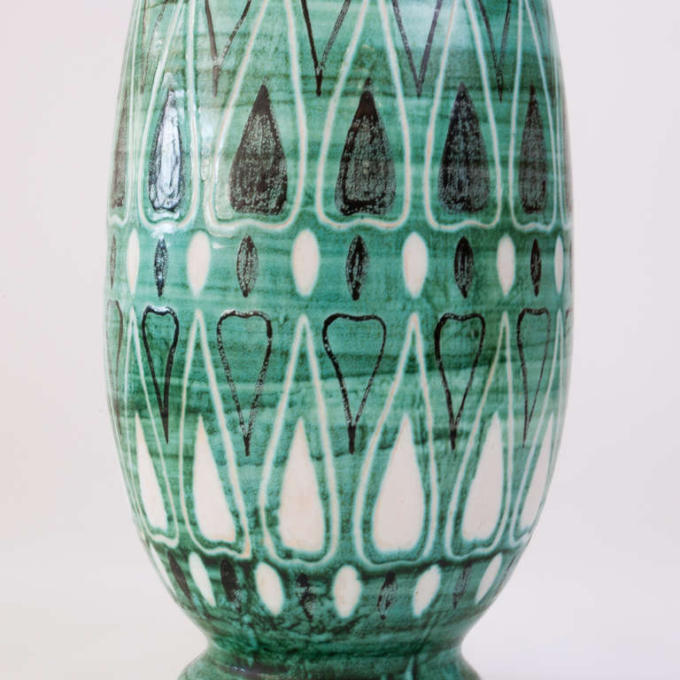 20th Century Tall Finnish Art Deco Hand Decorated Ceramic Vase by Kupittaan Savi