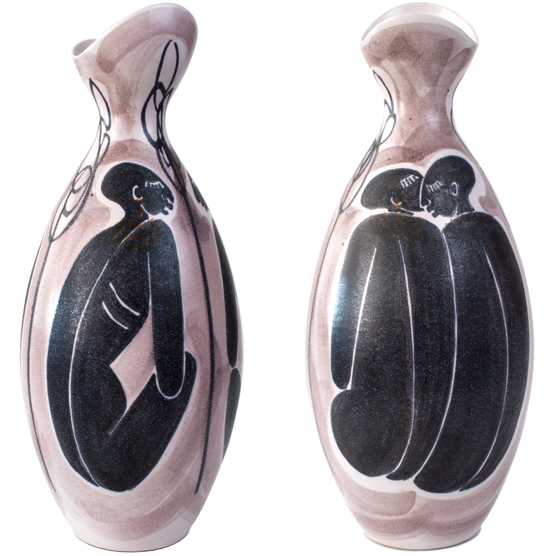 Mid-century Hand Decorated Ceramic Vase by Mette Doller for Hoganas, Sweden