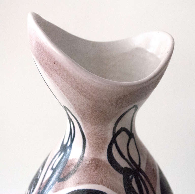 Swedish Mid-century Hand Decorated Ceramic Vase by Mette Doller for Hoganas, Sweden