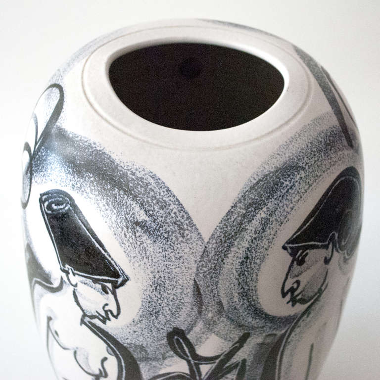 Hand Painted Mette Doller Ceramic Vase Form by Erik Ivarsson for Hoganas, Sweden In Excellent Condition In New York, NY