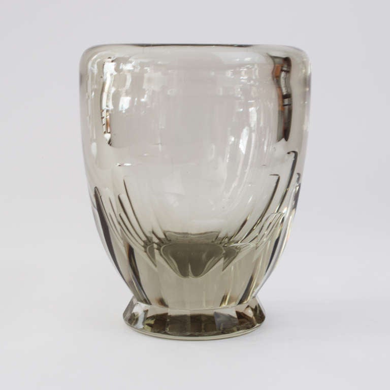 Blown Glass Large Swedish Art Deco Geometric Etched Glass Vase.