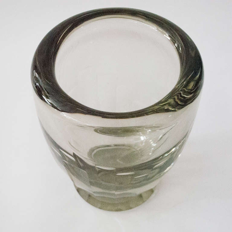Large Swedish Art Deco Geometric Etched Glass Vase. In Excellent Condition In New York, NY