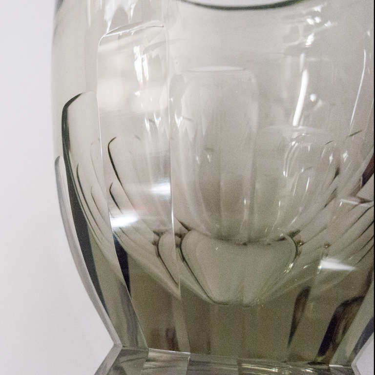 20th Century Large Swedish Art Deco Geometric Etched Glass Vase.