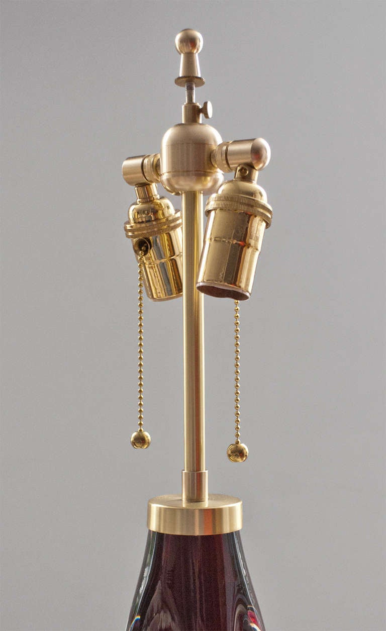 Pair of Orrefors Carl Fagerlund midcentury red cased glass lamps In Excellent Condition In New York, NY