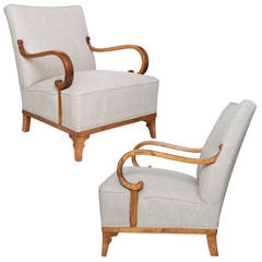 Antique Pair of Elegant Swedish Art Deco Chairs by Erik Chambert, 1930