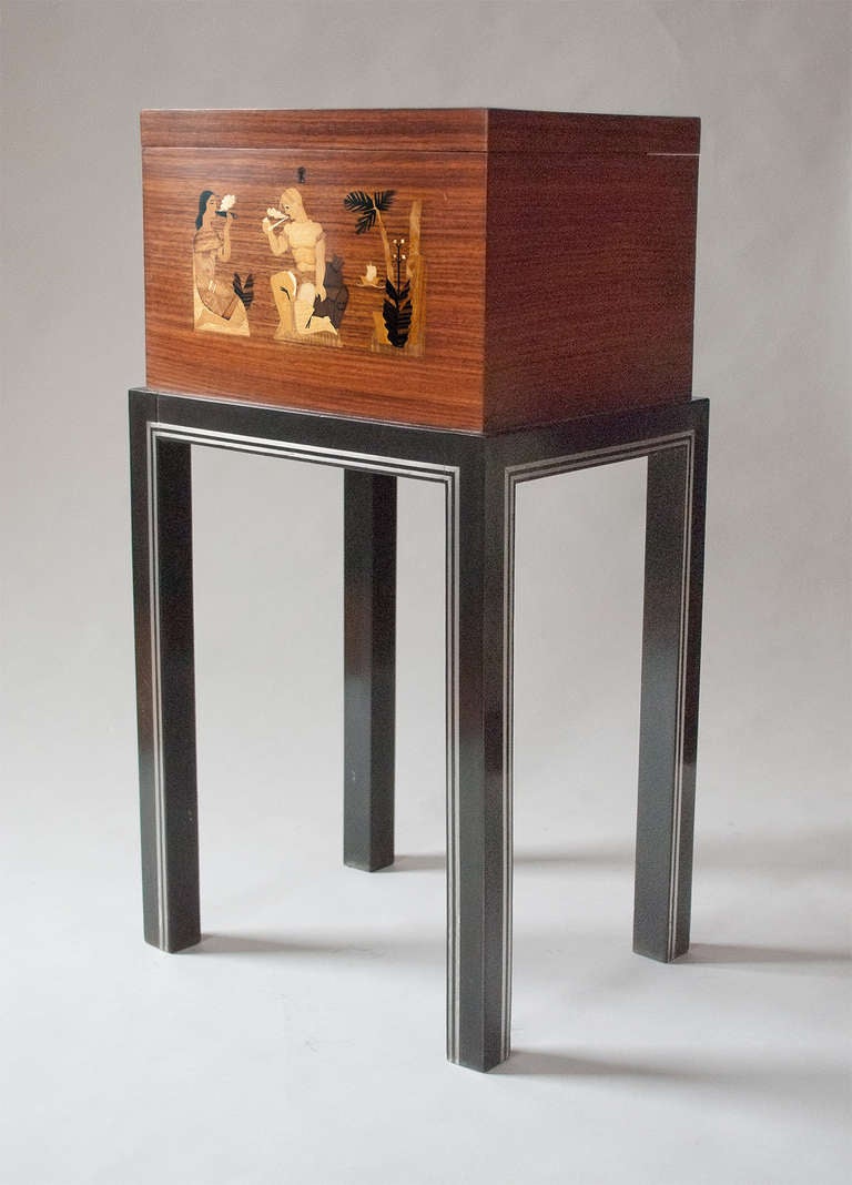 Swedish Art Deco mahogany marquetry  chest Mjolby Intarsia 4