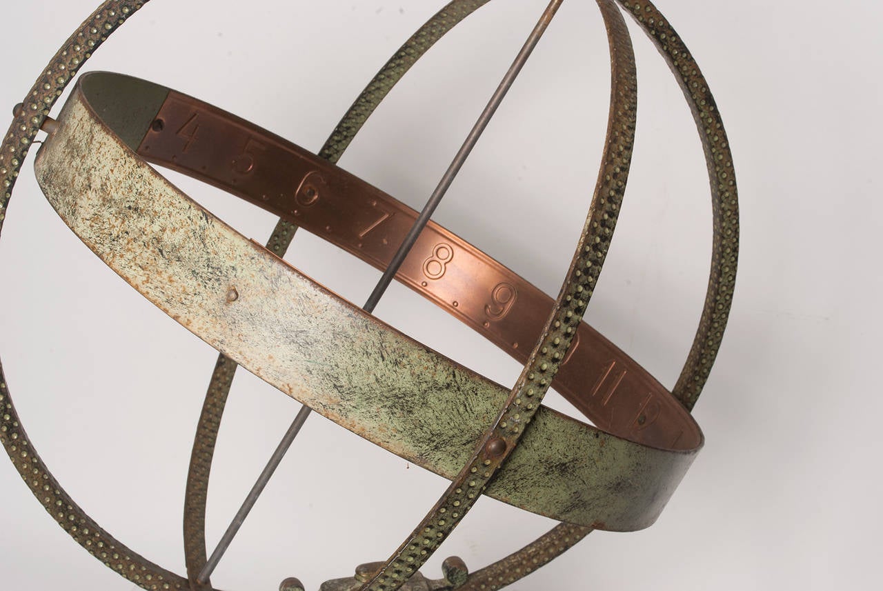 Painted Swedish Metal Sundial with Zodiac Base and Copper Details