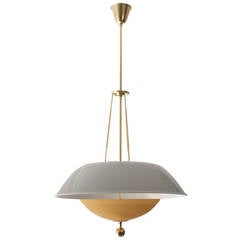 Scandinavian Mid-Century Modern Pendant with Lacquered Metal and Glass Shade