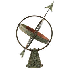 Swedish Metal Sundial with Zodiac Base and Copper Details