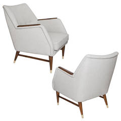 Pair of Sleek Swedish Mid-Century Upholstered Armchairs.