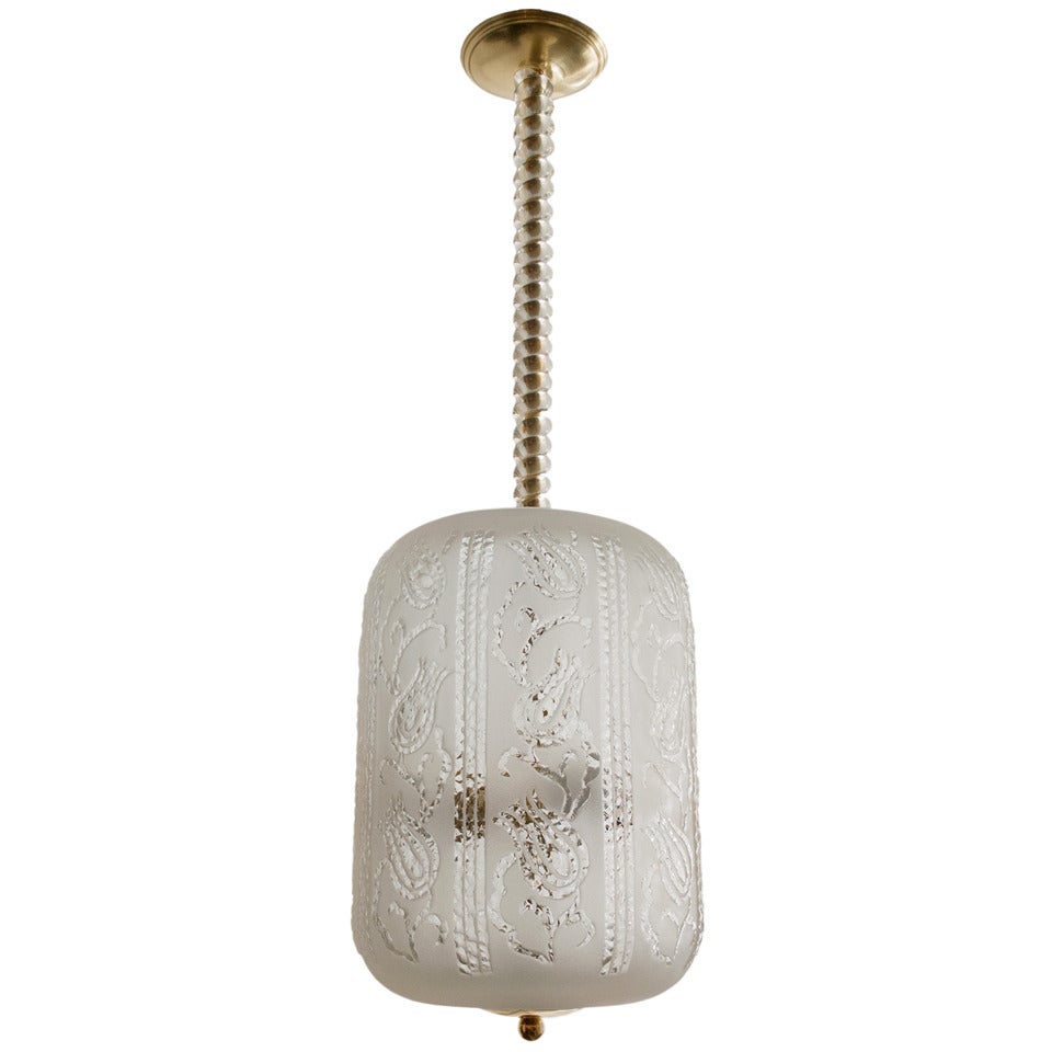 Swedish Art Deco Hand and Acid Etched Pendant Lantern from Orrefors
