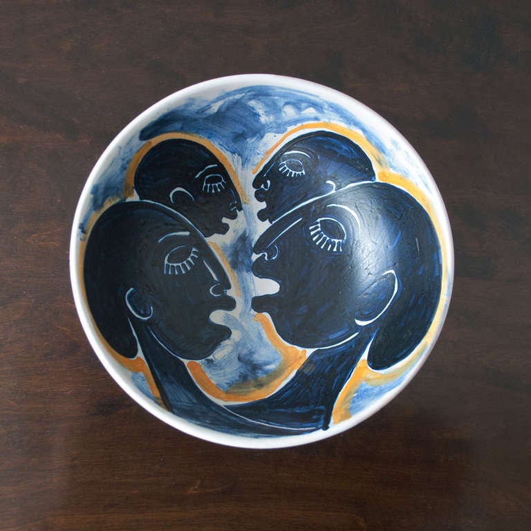 Mid-century Hand Decorated Ceramic Bowl by Mette Doller for Hoganas, Sweden